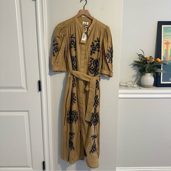 NWT Anthropologie Ottod’Ame Tan Black Cotton Embroidered Maxi Dress Small - Picture 9 of 16